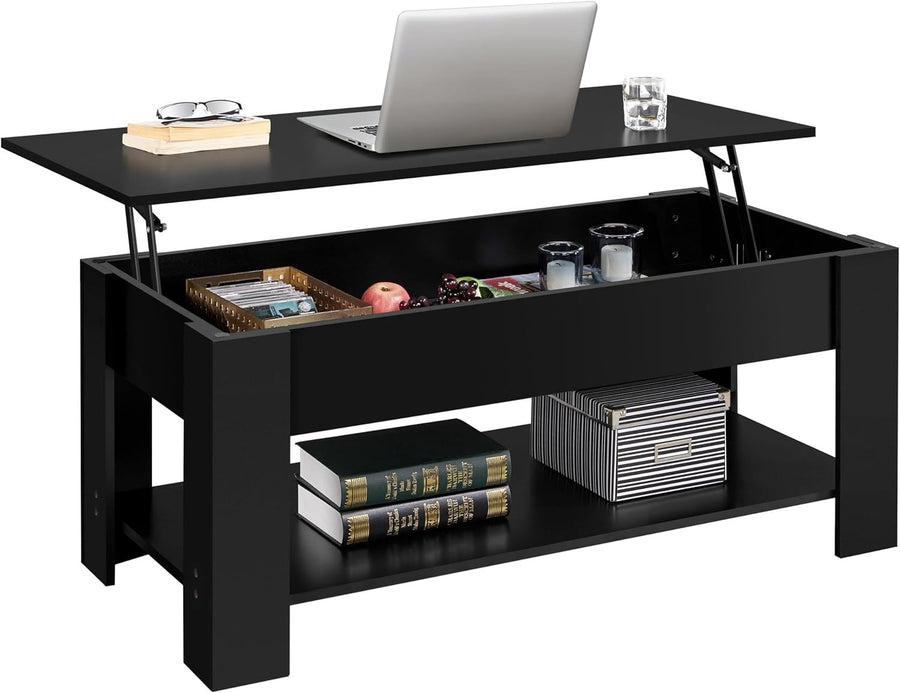 Lift Top Coffee Table Adjustable Height Hidden Storage Shelf Black 120x60cm