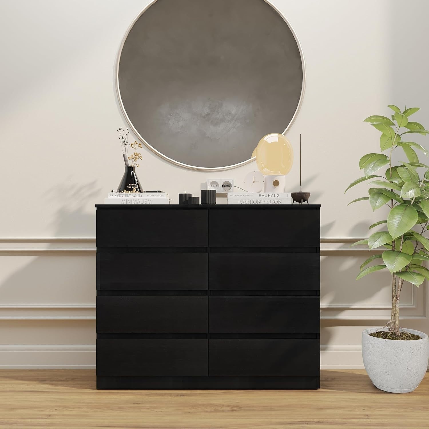 Black 8 Drawer Chest Storage Cabinet Soft Close Modern Bedroom Organizer