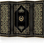 Luxury Black Gold 5-Panel Folding Privacy Screen 225×172cm Room Divider