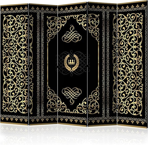 Luxury Black Gold 5-Panel Folding Privacy Screen 225×172cm Room Divider