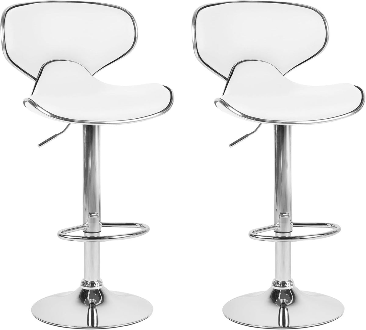 Modern White Bar Stools Set of 2 | Faux Leather Seat, Adjustable Swivel