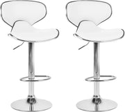 Modern White Bar Stools Set of 2 | Faux Leather Seat, Adjustable Swivel