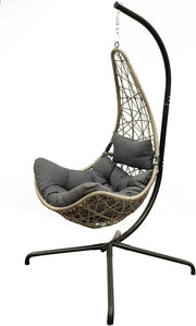 Hanging Swing Chair with Stand & Cushions | Grey Rattan | Heavy Duty Frame