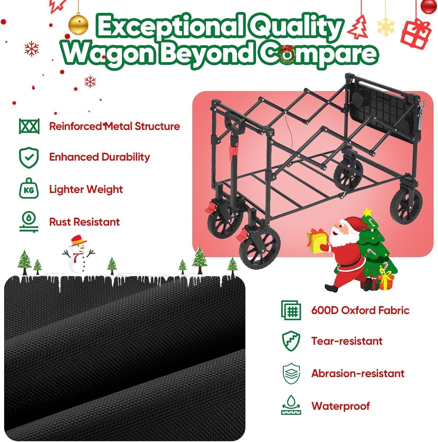 Black 250L Folding Wagon with Table Heavy Duty 330lbs Outdoor Trolley
