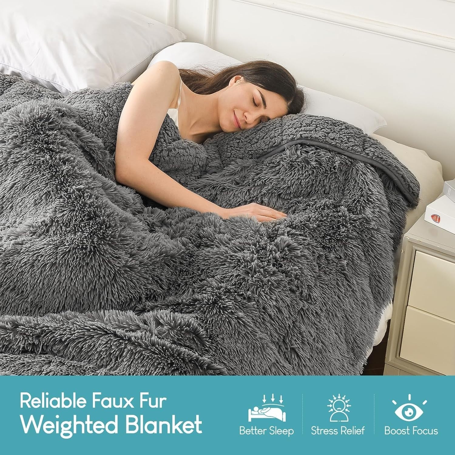 15lbs Weighted Blanket Grey 60x80" Faux Fur & Sherpa Cozy Warm