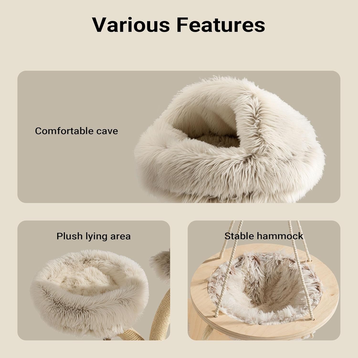 Designer Cat Tree Tower 130cm Branch Style Plush Scratching Post Hammock Bed