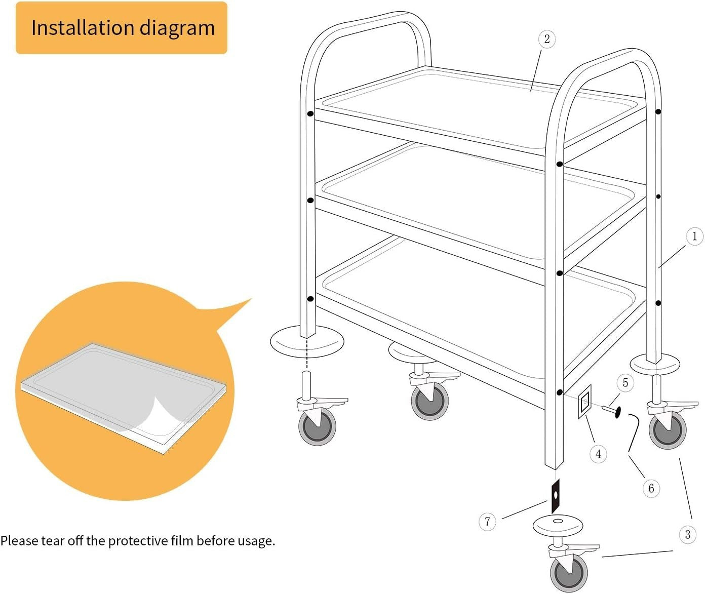 Large 3 Tier Stainless Steel Catering Trolley 200KG