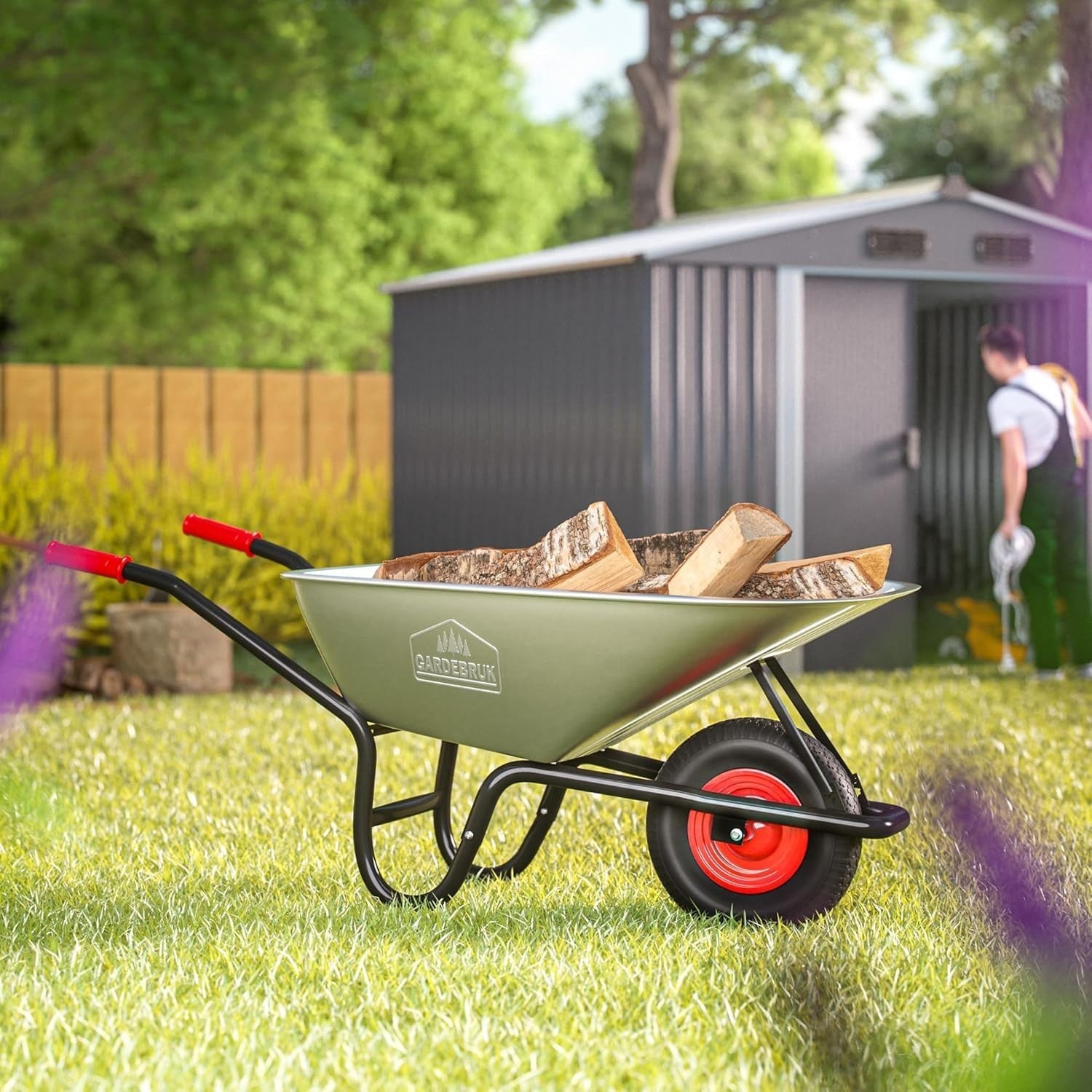 100L Wheelbarrow Silver – Galvanised Steel w/ Pneumatic Tyre Heavy Duty 250kg