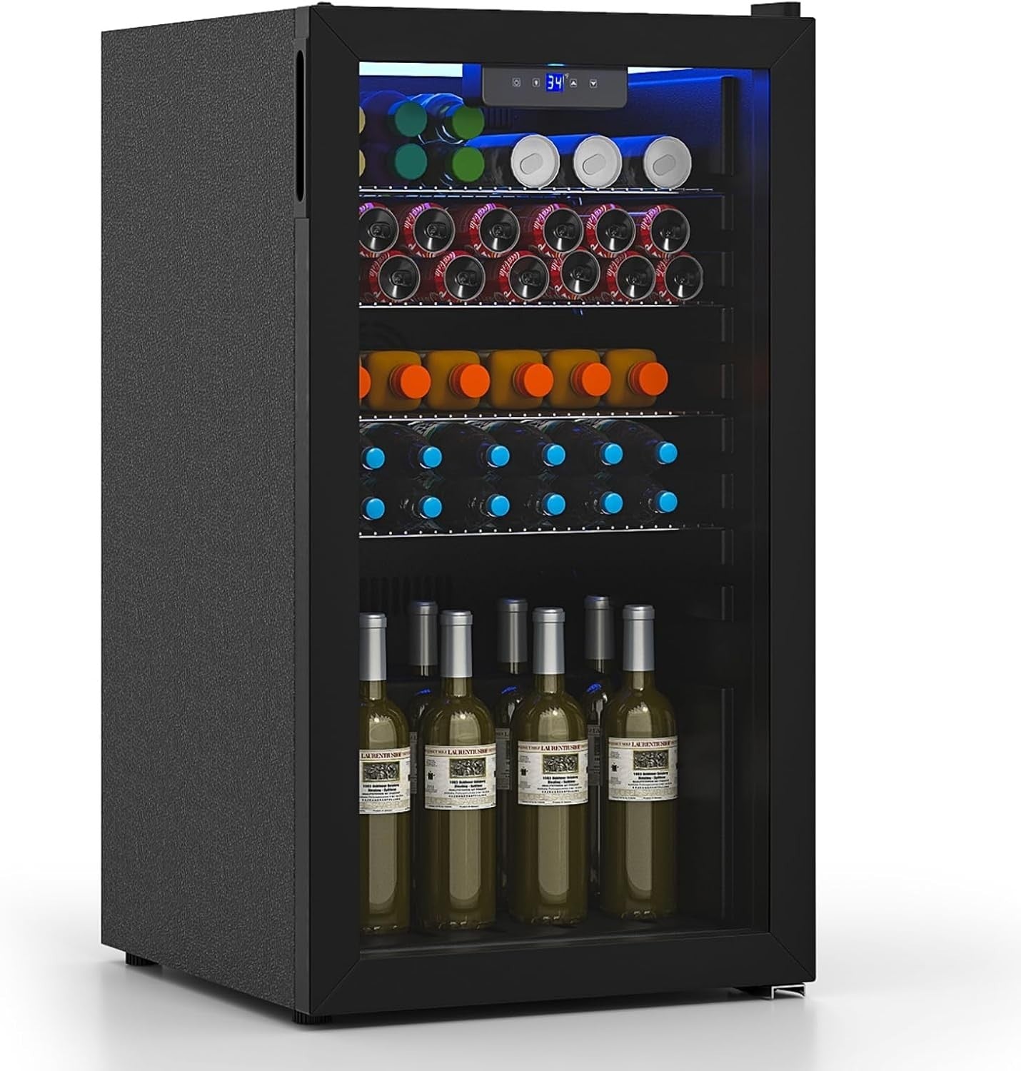 78L Mini Fridge Beverage Cooler 116 Can LED Glass Door Freestanding