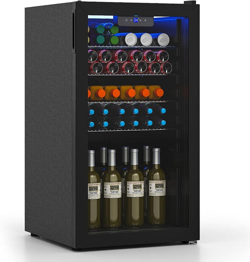 78L Mini Fridge Beverage Cooler 116 Can LED Glass Door Freestanding