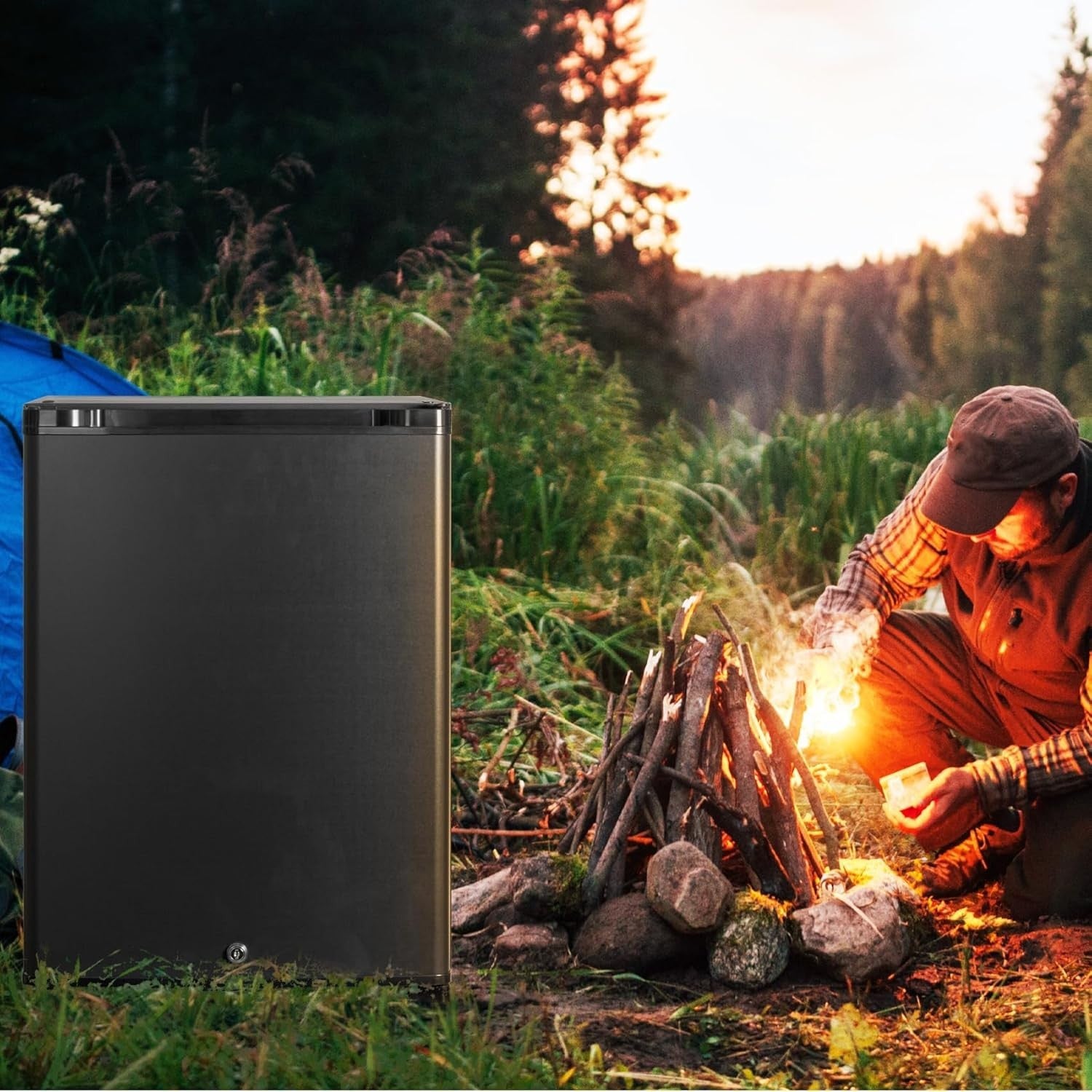 12V Mini Fridge 40L Campervan Portable Silent Black Lockable Reversible