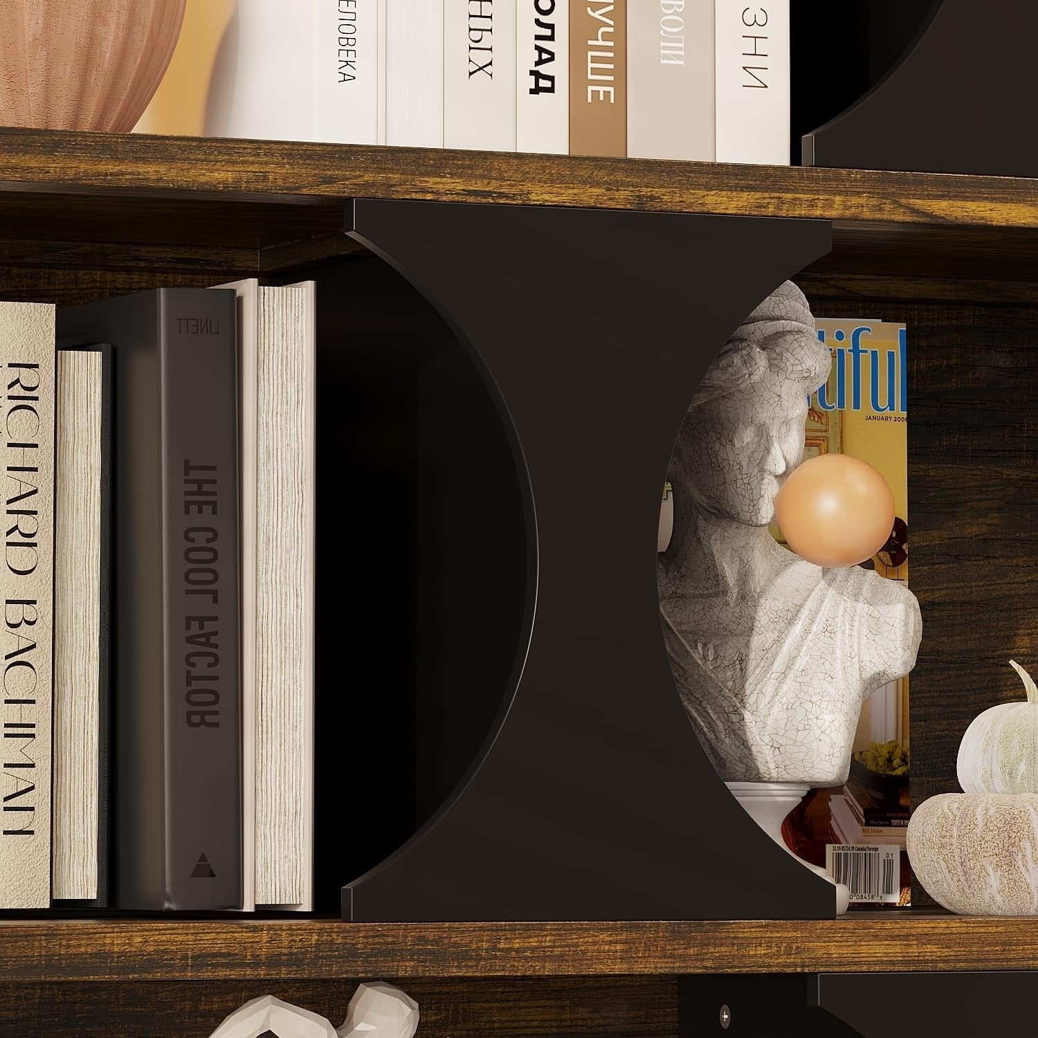 4 Tier Rustic Bookcase with Circular Shelves Industrial Storage Cabinet
