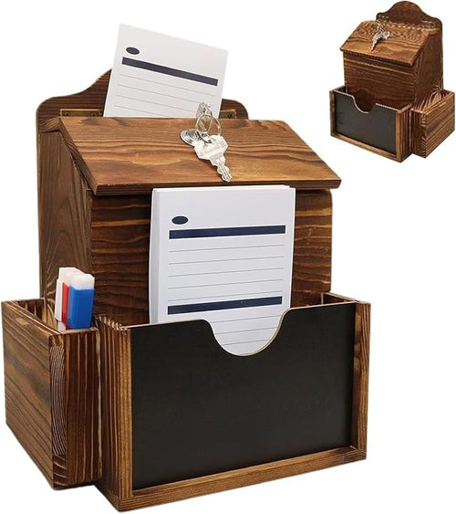 Lockable Wooden Suggestion Box Wall Mounted | 2 Slot Secure Message Collector
