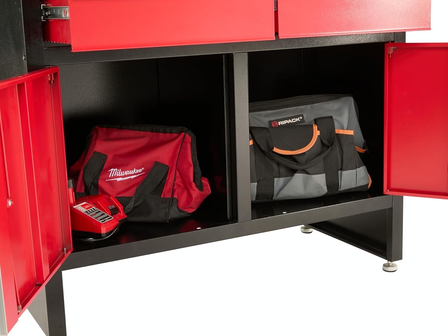 Storage Workbench with Lockable Cabinets Drawers Steel Frame Wood Top 1200mm