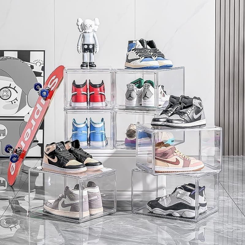 Clear Acrylic Shoe Storage Boxes 12 Pack Stackable Organizer with Magnetic Doors