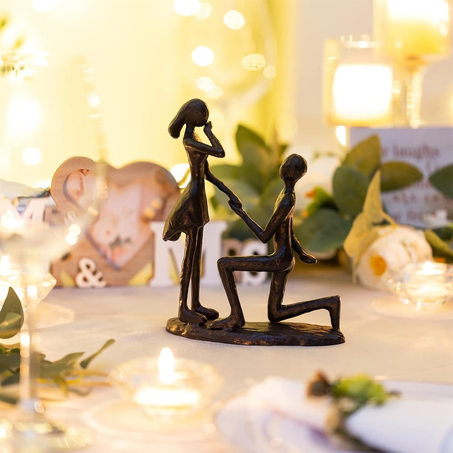 Romantic Proposal Statue Cast Iron Couple Ornament Wedding Anniversary Gift
