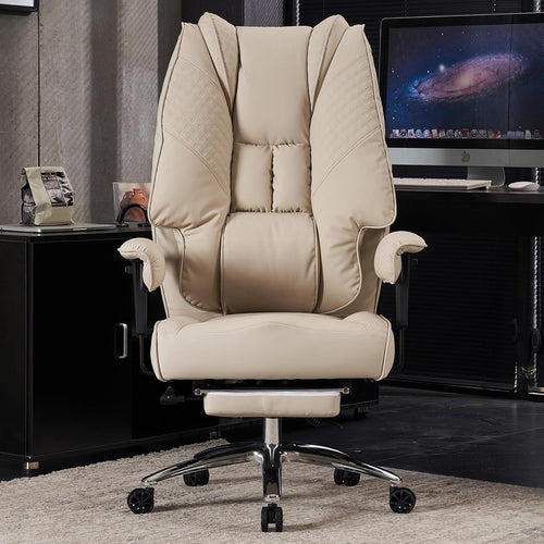 Big & Tall Office Chair Oversized Faux Leather Ergonomic Swivel 400lbs Beige