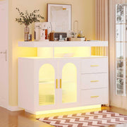 White LED Sideboard Buffet with Wireless Charging, RGB Lighting & USB Ports