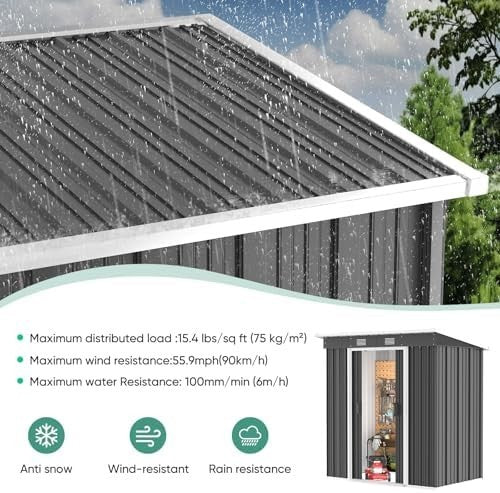 Metal Garden Storage Shed 6x4ft Waterproof Outdoor Tool & Bike Shed Grey Lock