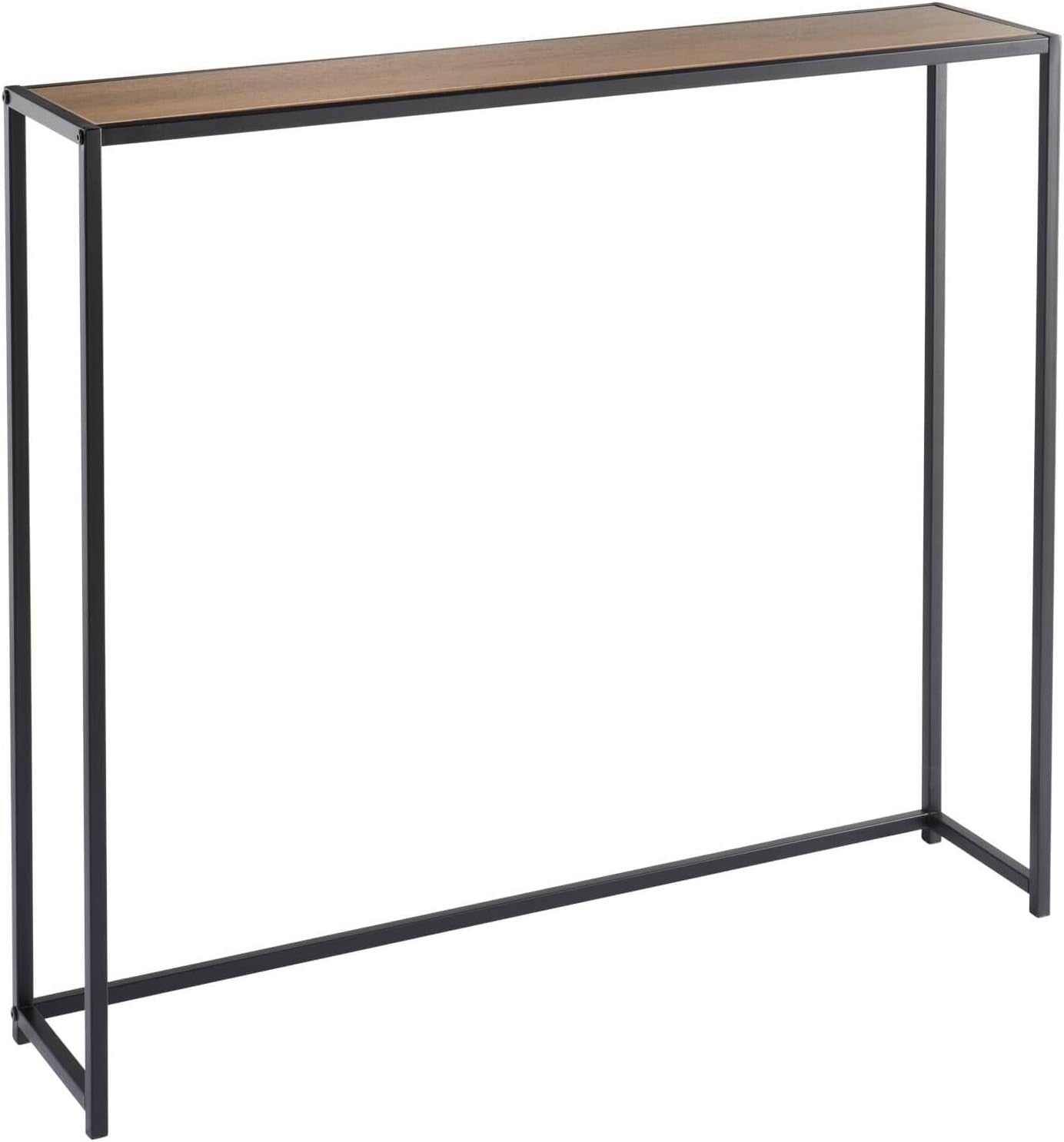 Slim Black Console Table 105x20x82cm Metal Frame & Wooden Top