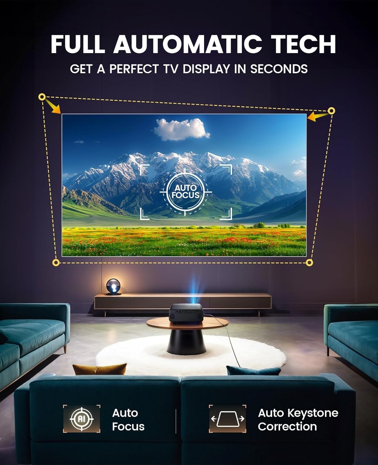 1080P WiFi 6 Bluetooth Projector Auto Focus 4K Support 300in Zoom
