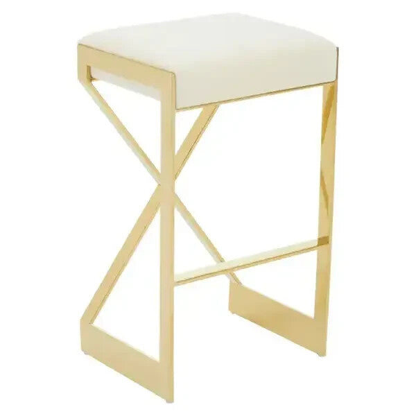 Ivory Gold Bar Stool Velvet Seat Modern Kitchen Island Counter Breakfast