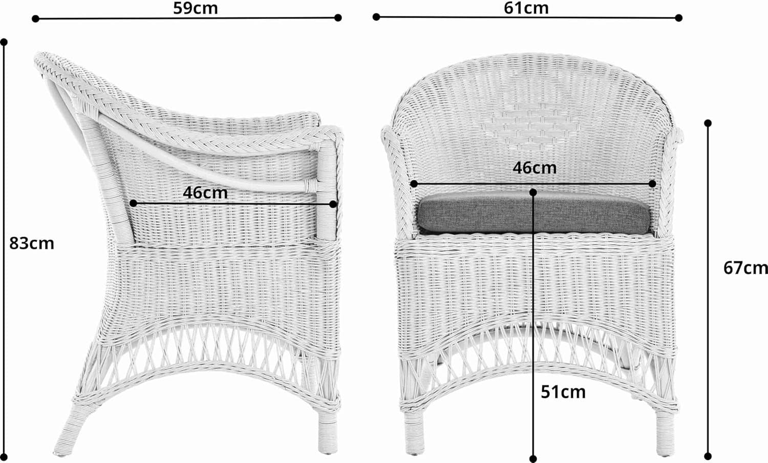 White Rattan Armchair Padded Country Wicker Lounge Chair Indoor Conservatory
