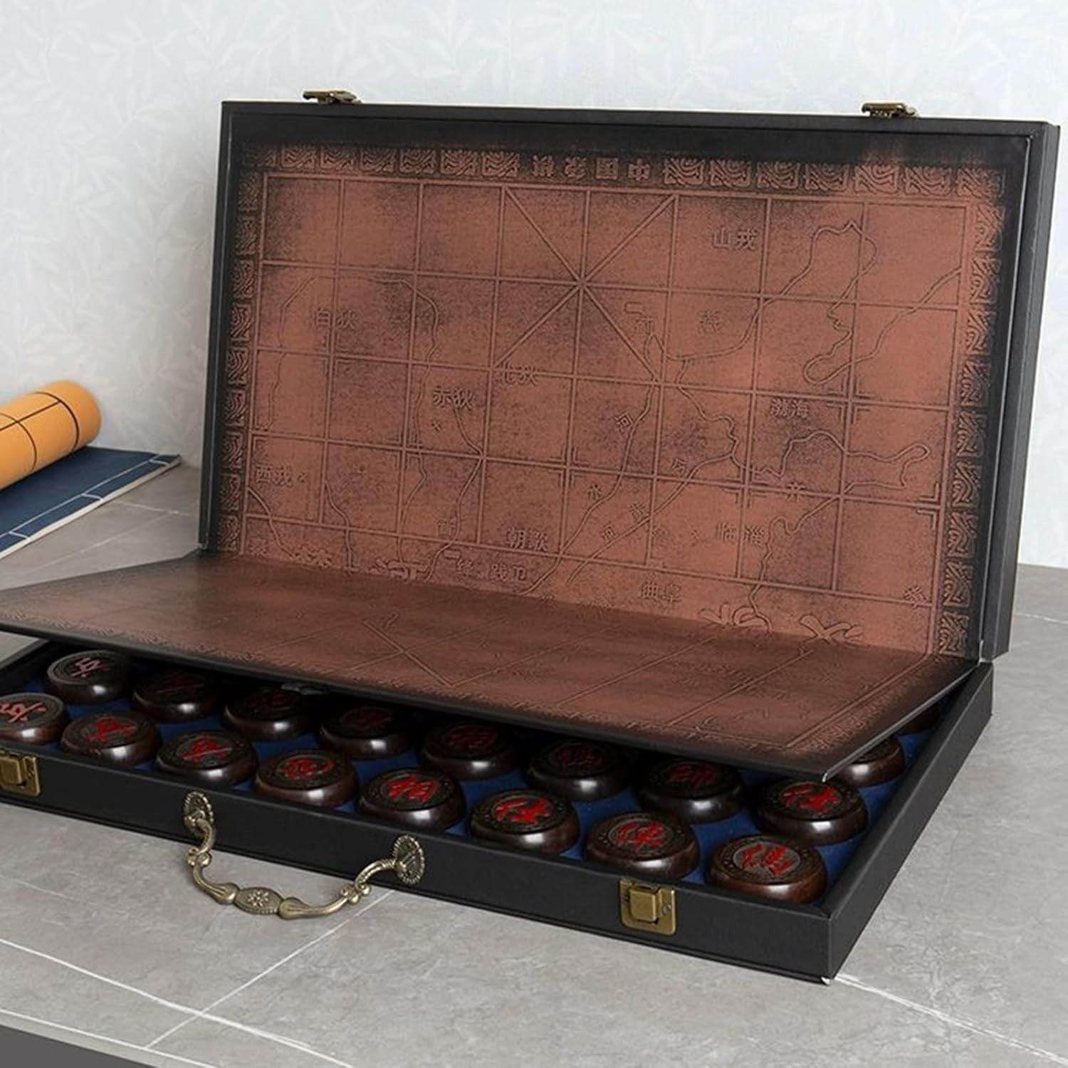 Mahogany Xiangqi Travel Chess Set Foldable Board 2 Player Strategy