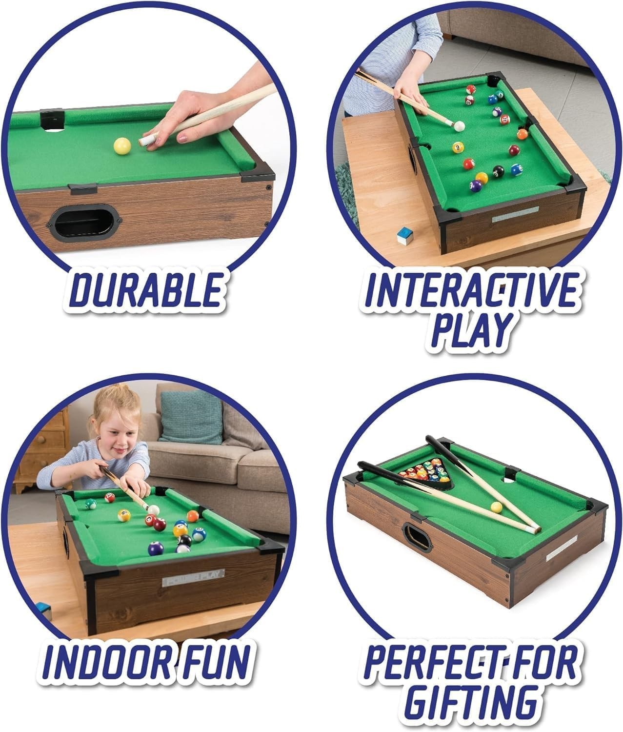 20–25in Tabletop Pool Game Portable Wooden Mini Billiards Set