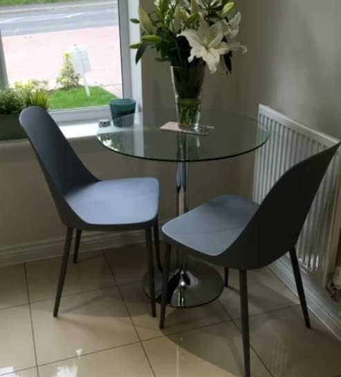 70cm Round Glass Dining Table with Metal Pedestal Base Compact Bistro Table