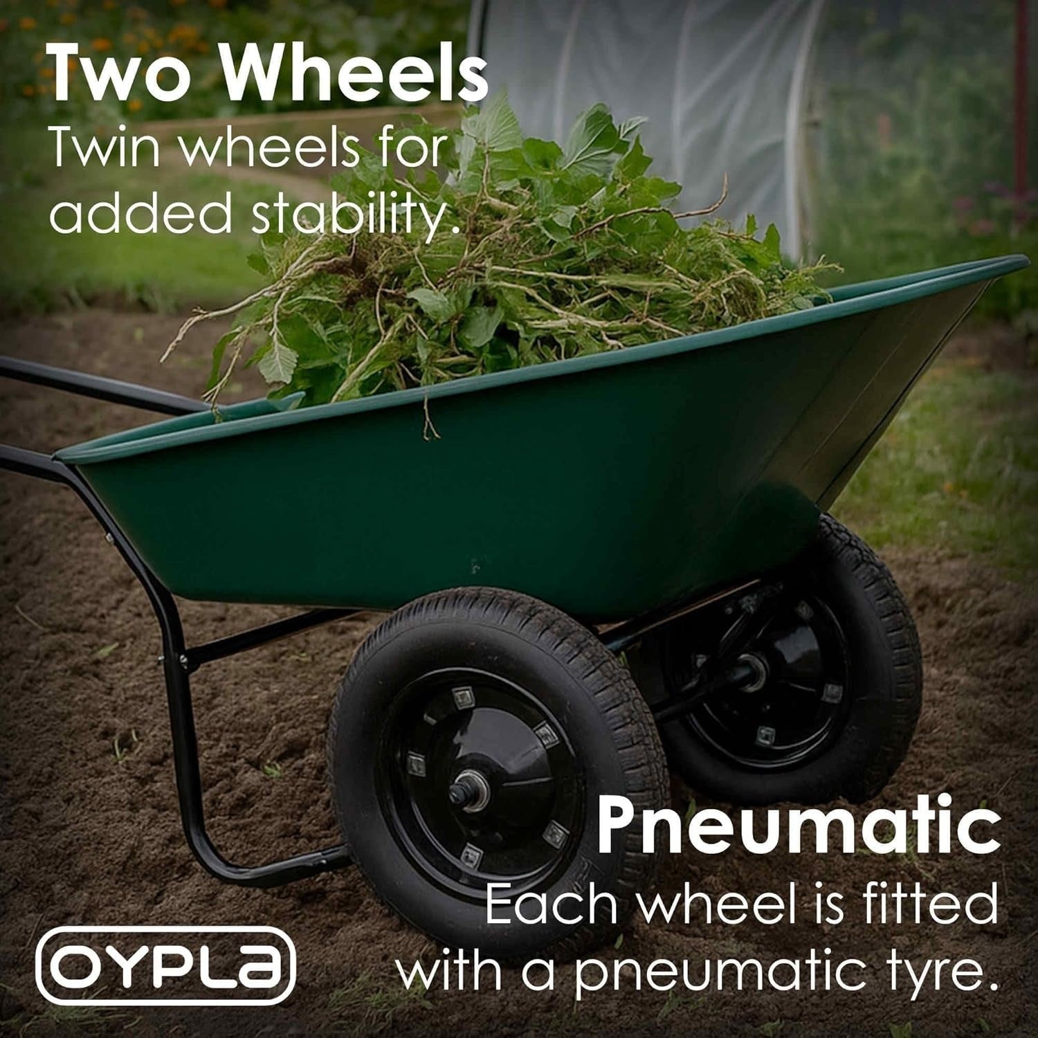 70L 2-Wheel Wheelbarrow Green – Pneumatic Tyres Heavy Duty w/ Steel Frame 150kg
