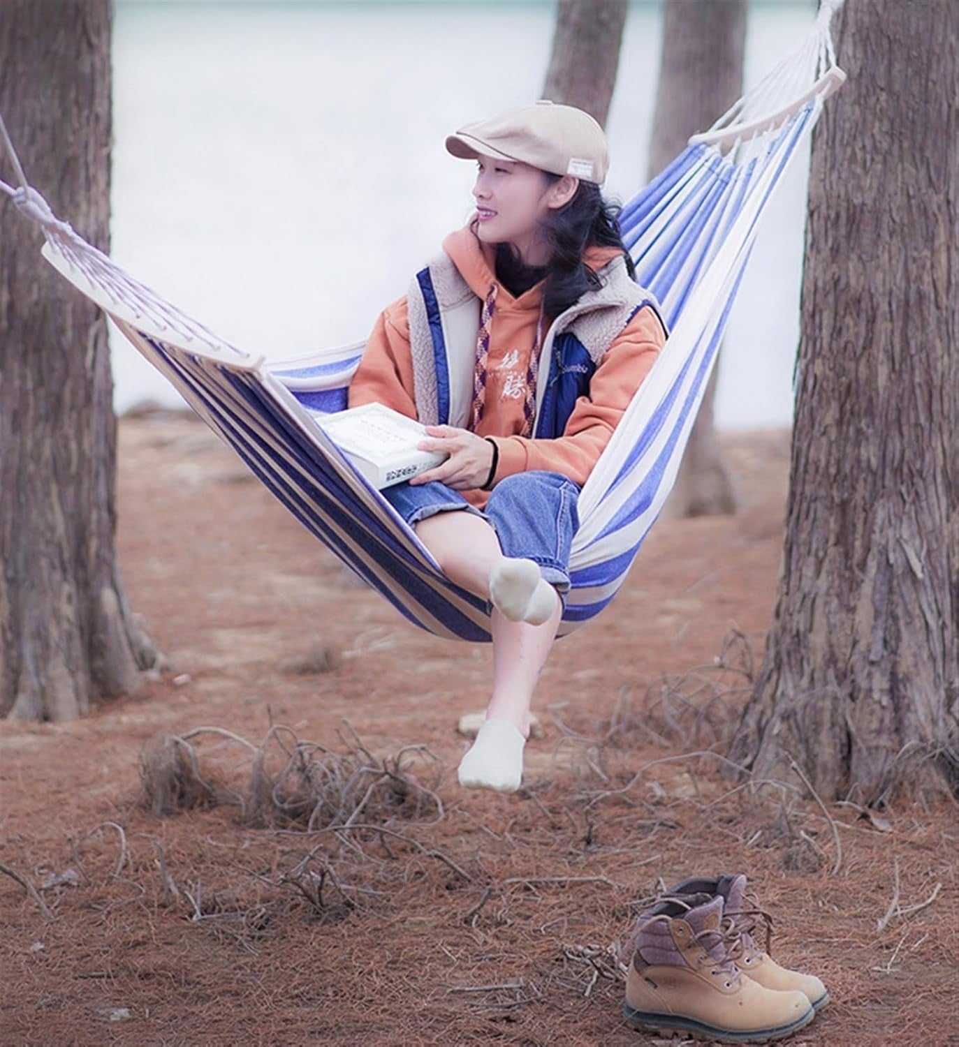 Portable Single-Person Camping Hammock, 200x150CM Canvas, Lightweight Travel