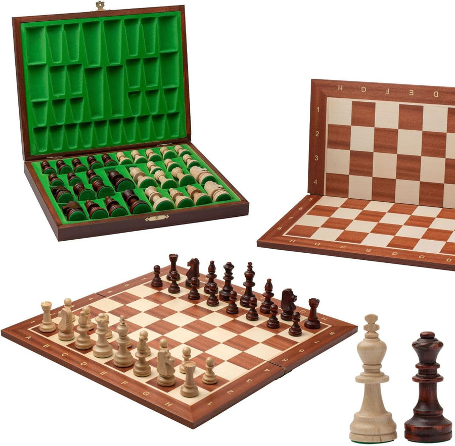 54cm Inlaid Wooden Chess Set with Weighted Staunton Pieces & Storage Box
