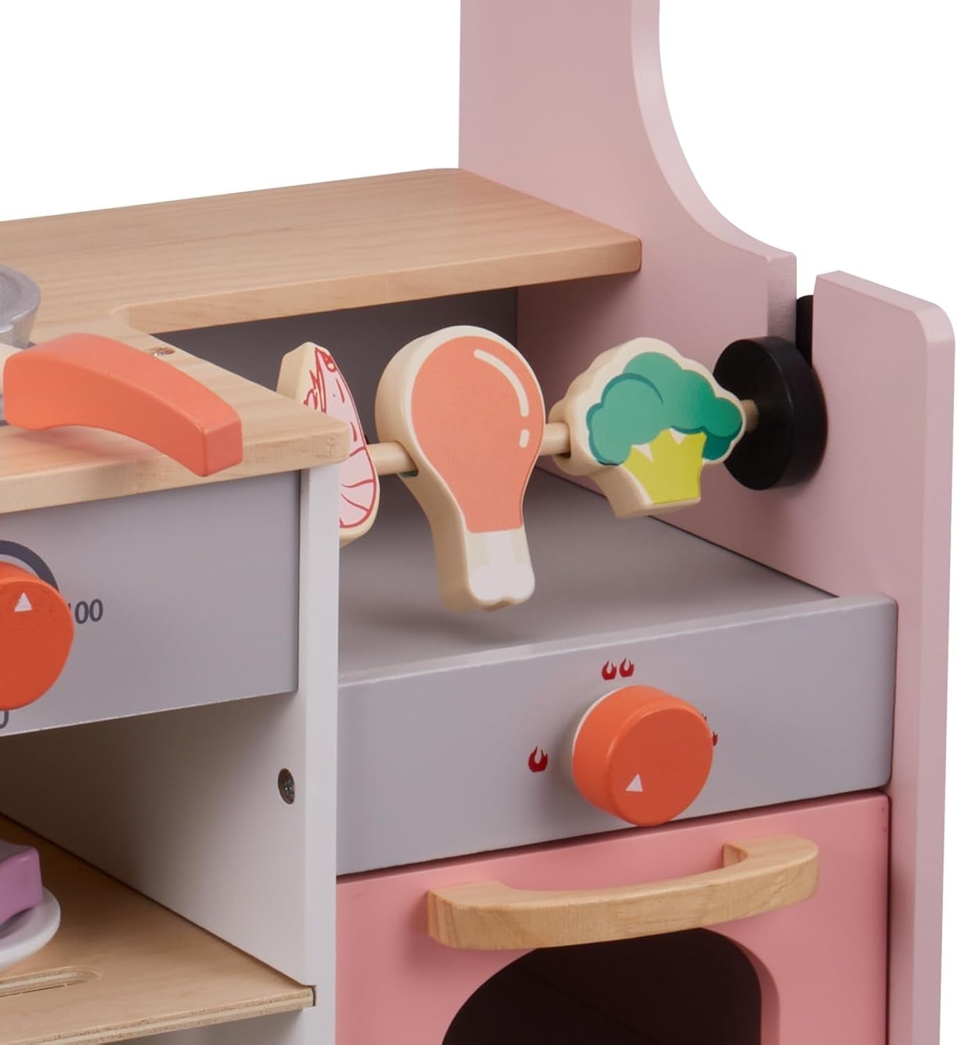 Kids Wooden Play Kitchen Pink w/ BBQ Grill Sound Accessories Set