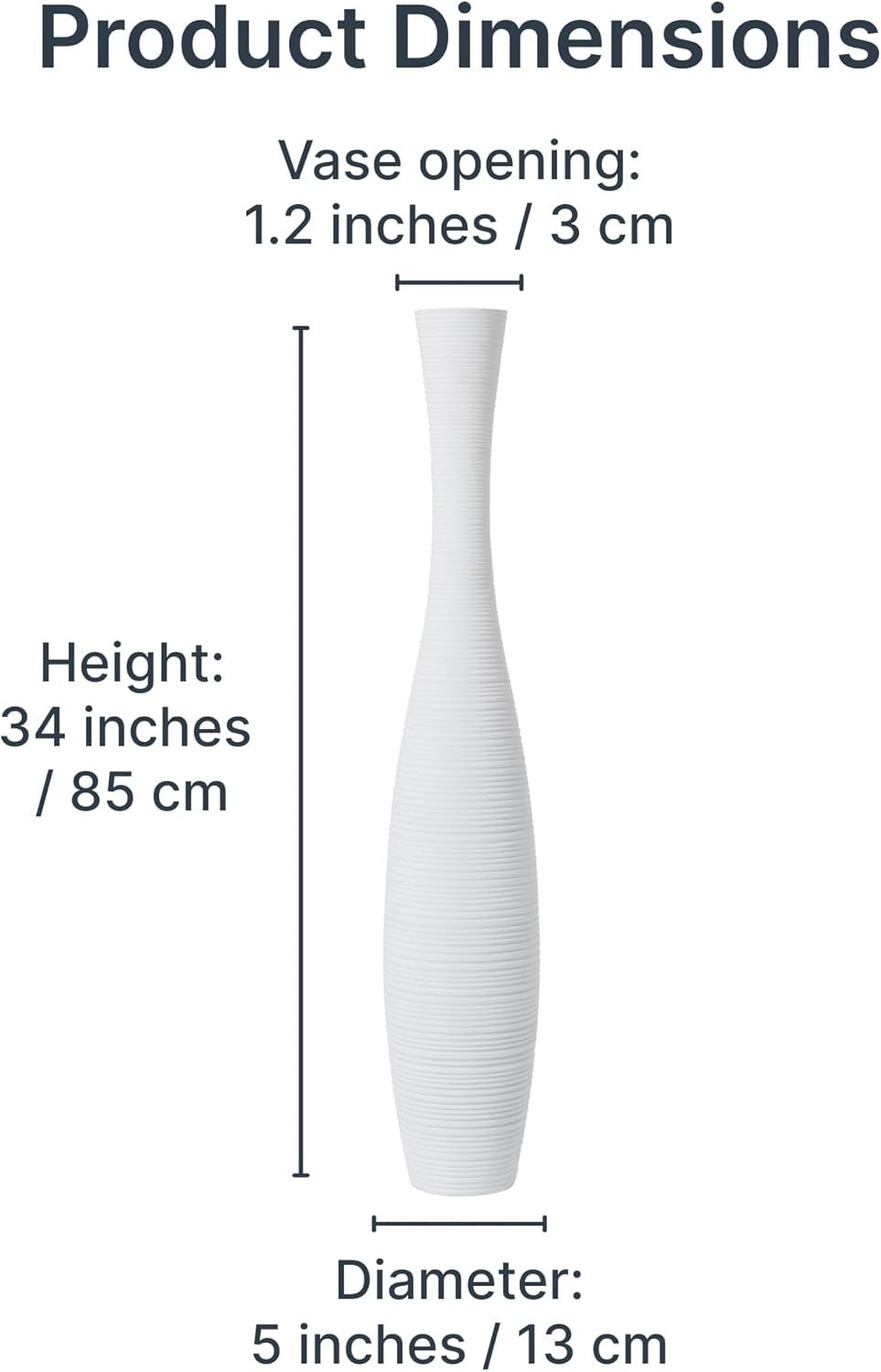 Large White Floor Vase 85cm Tall Wooden Decor for Pampas Grass