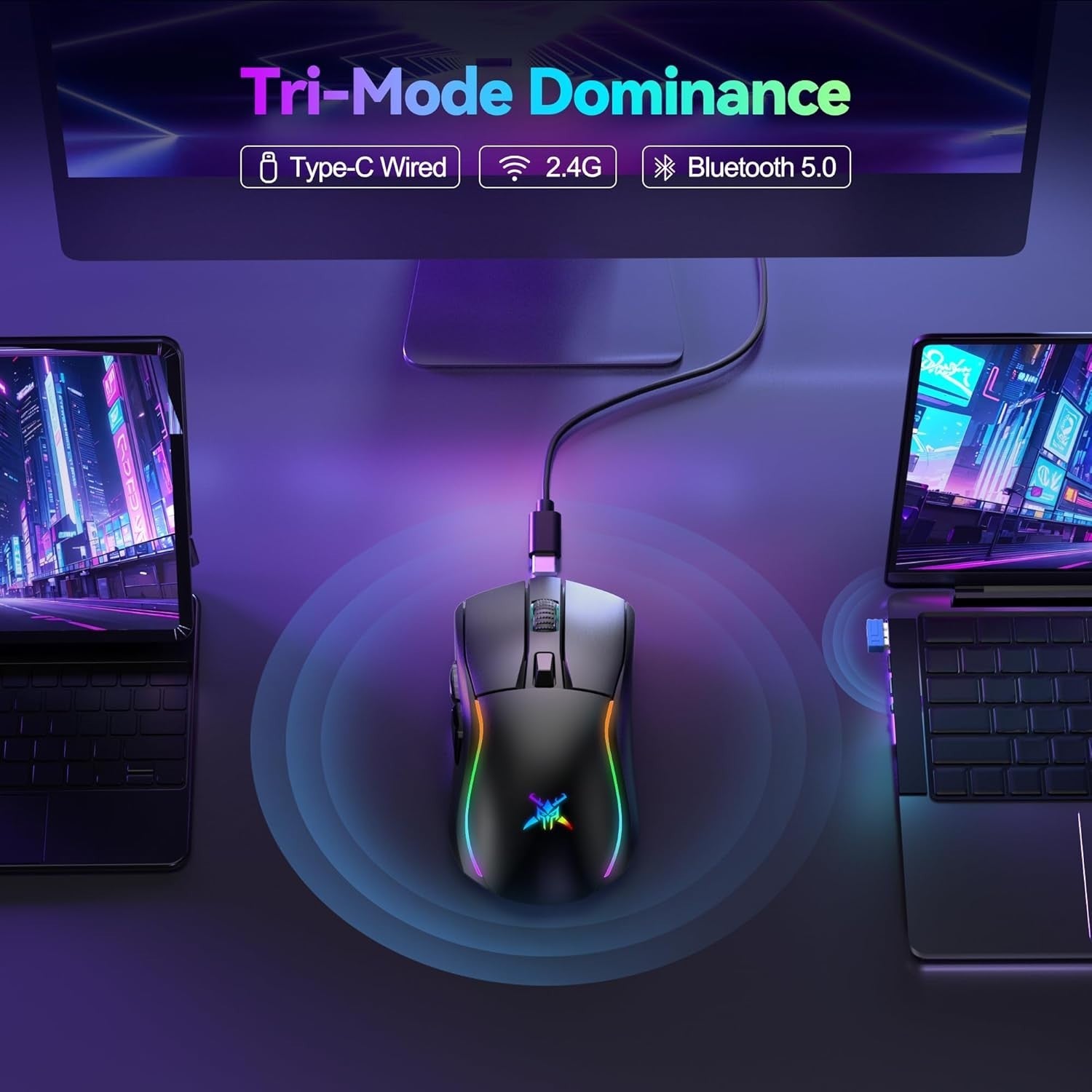 Tri-Mode Wireless Gaming Mouse 24000 DPI RGB 1000Hz