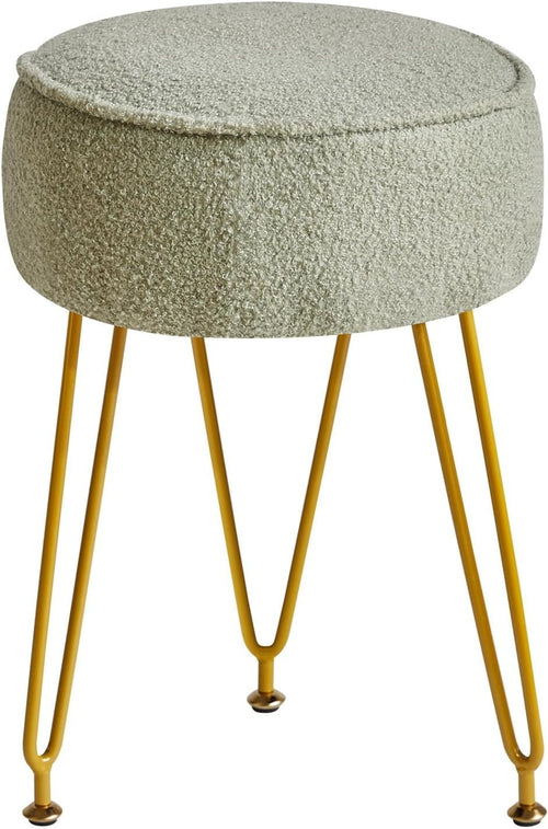 Teddy Velvet Round Footrest Ottoman – Makeup Vanity Stool with Steel Legs