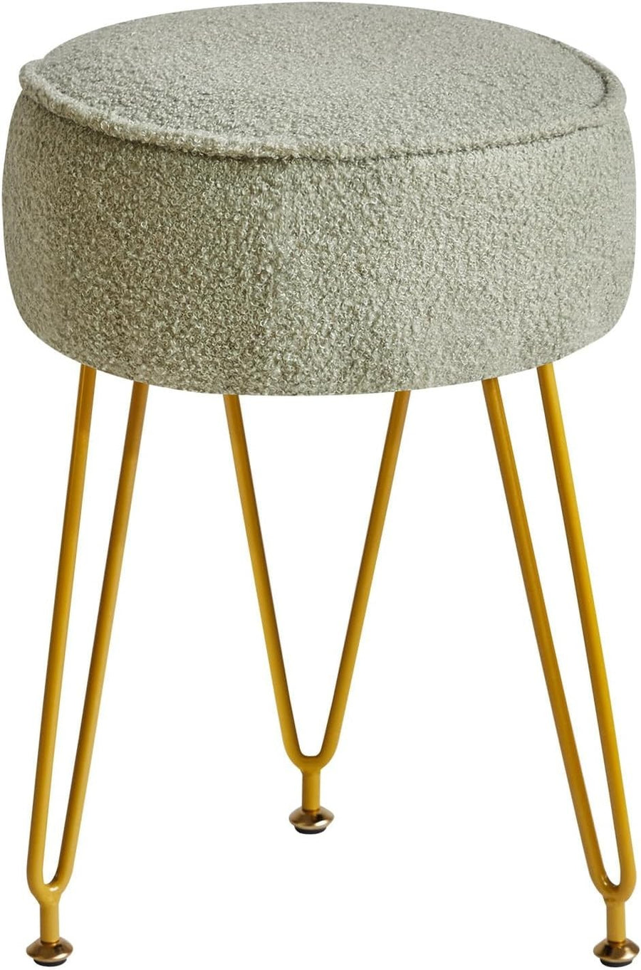 Teddy Velvet Round Footrest Ottoman – Makeup Vanity Stool with Steel Legs