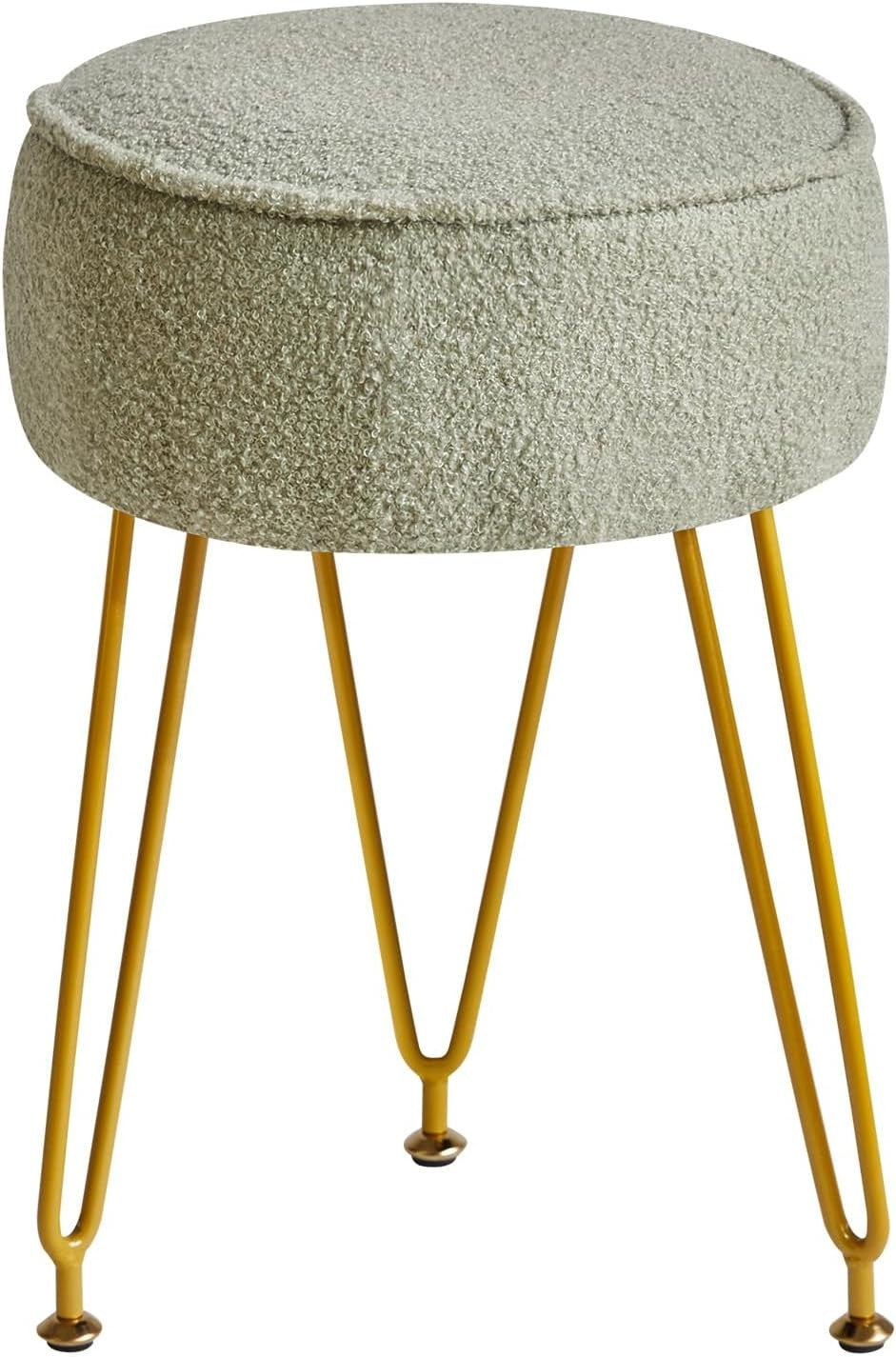 Teddy Velvet Round Footrest Ottoman – Makeup Vanity Stool with Steel Legs