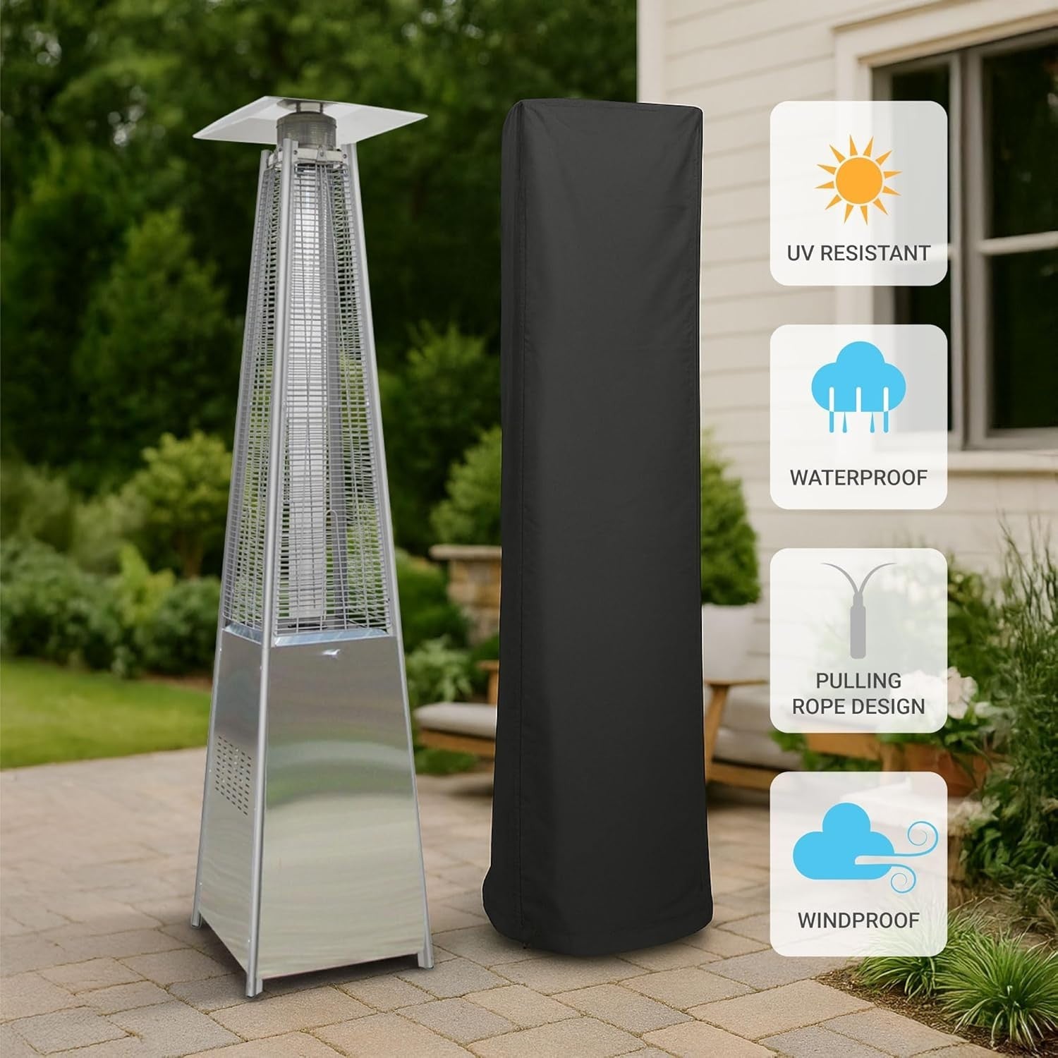 Outdoor Gas Patio Heater Pyramid Flame 13kW Stainless Steel w/ Bluetooth
