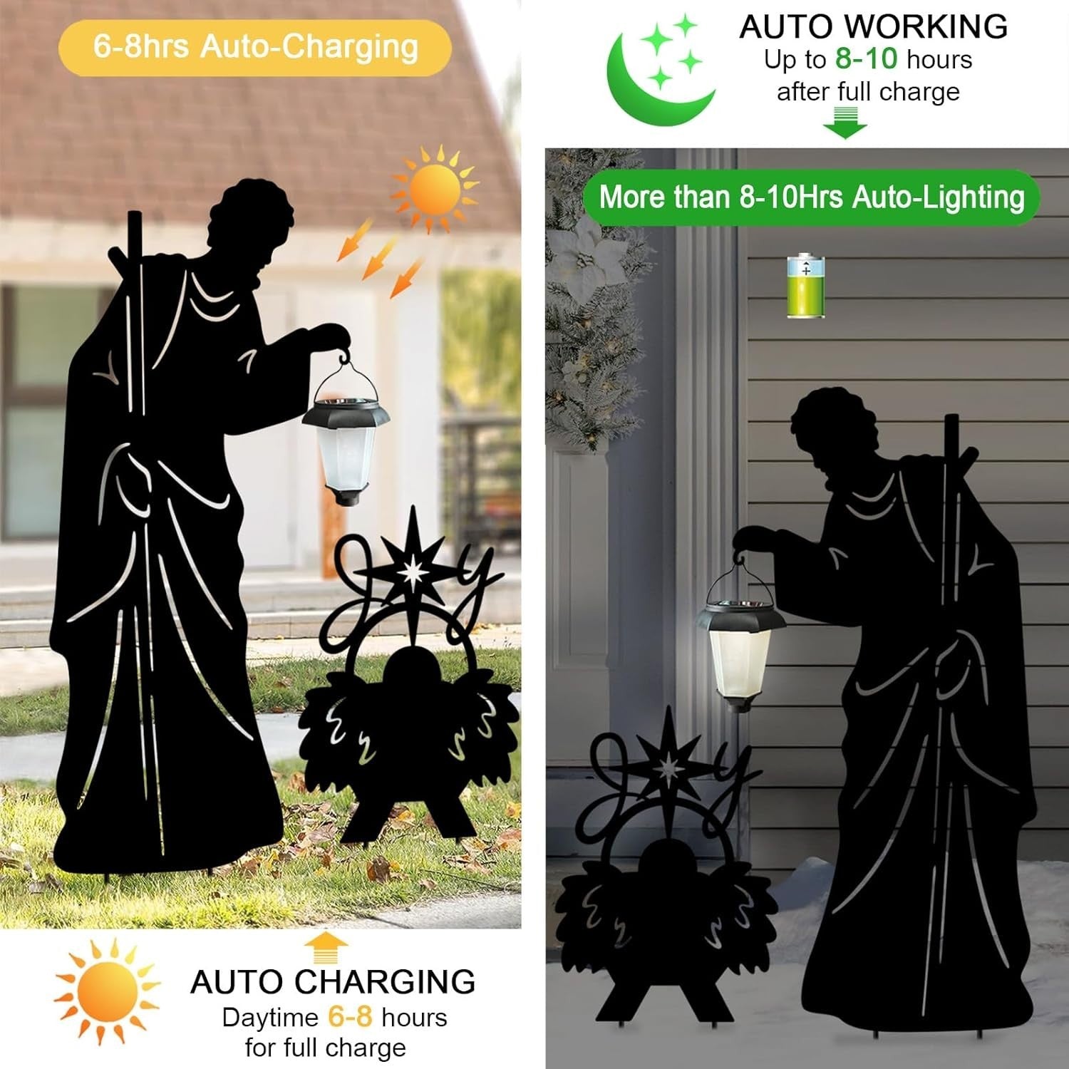 3 Pack Solar Nativity Scene Garden Stakes with Lantern Lights