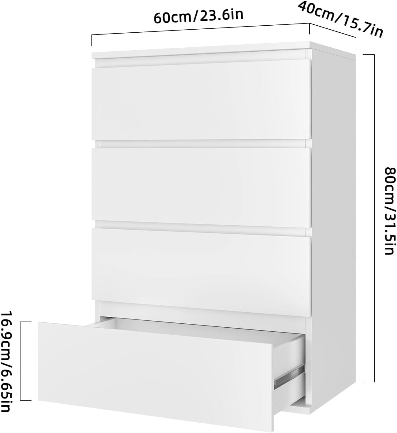 Modern White 4 Drawer Chest Tall Storage Cabinet for Bedroom Office Home