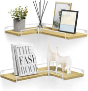 L-Shaped Floating Corner Shelves Set of 2 Wall Mounted Storage Natural Oak
