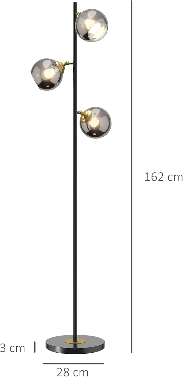 3 Light Floor Lamp Glass Globe Modern Standing Lamp Living Room Bedroom
