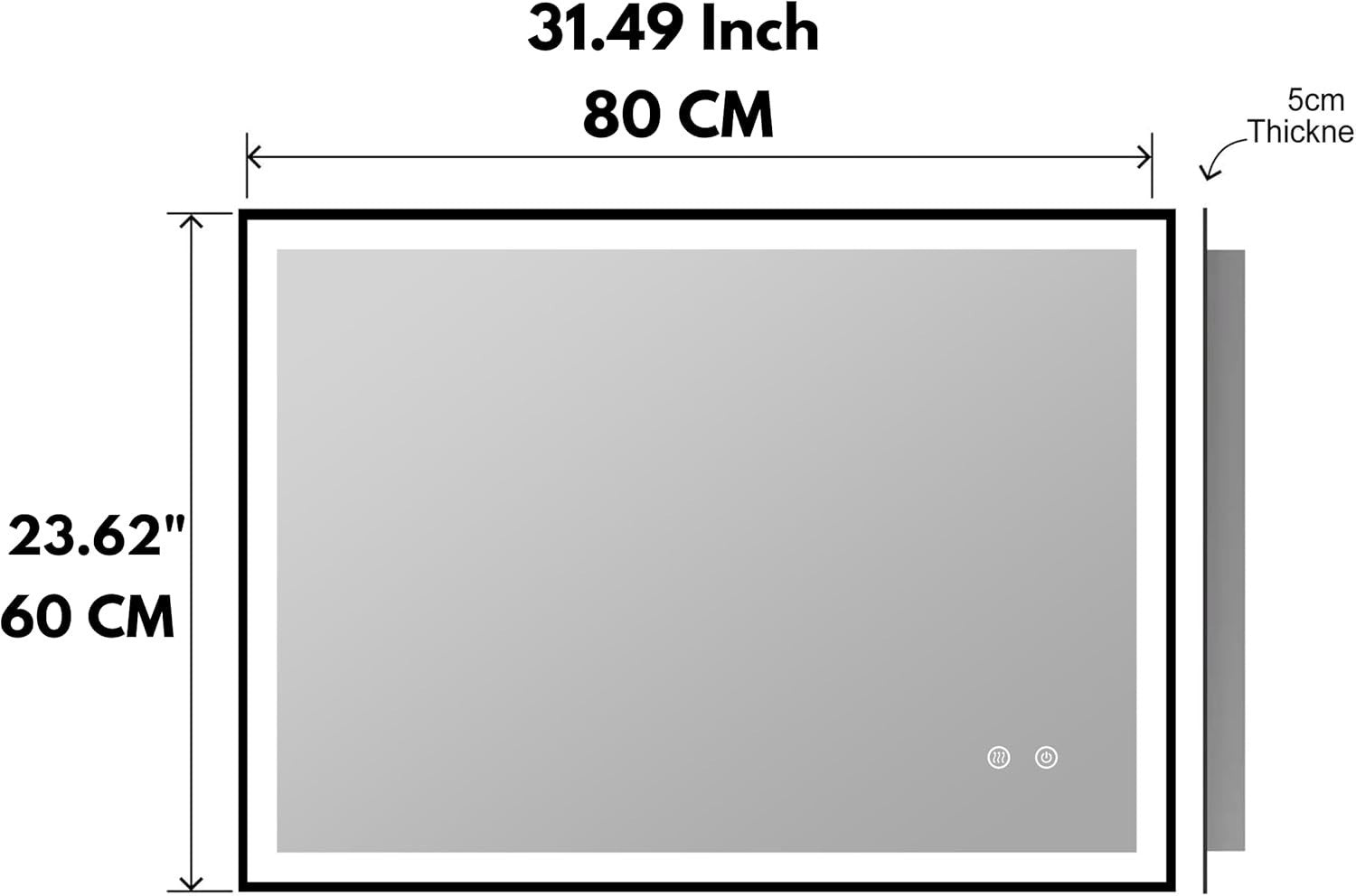 600x800mm LED Bathroom Mirror Black Frame Anti-Fog Dimmable Wall Light