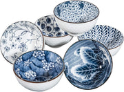 6 Pcs Blue & White Ceramic Bowls 24oz Microwave Oven Safe Stackable