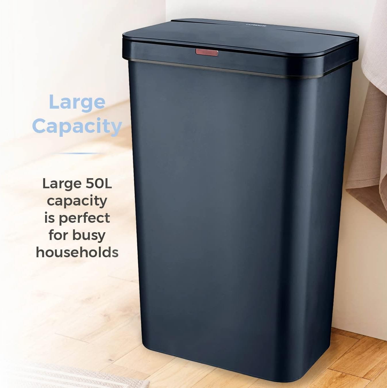 50L Automatic Sensor Kitchen Bin Rectangular Navy Fingerprint Proof