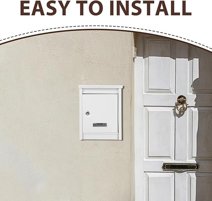 Weatherproof Locking Wall Mount Mailbox Secure Outdoor Iron Post Box White