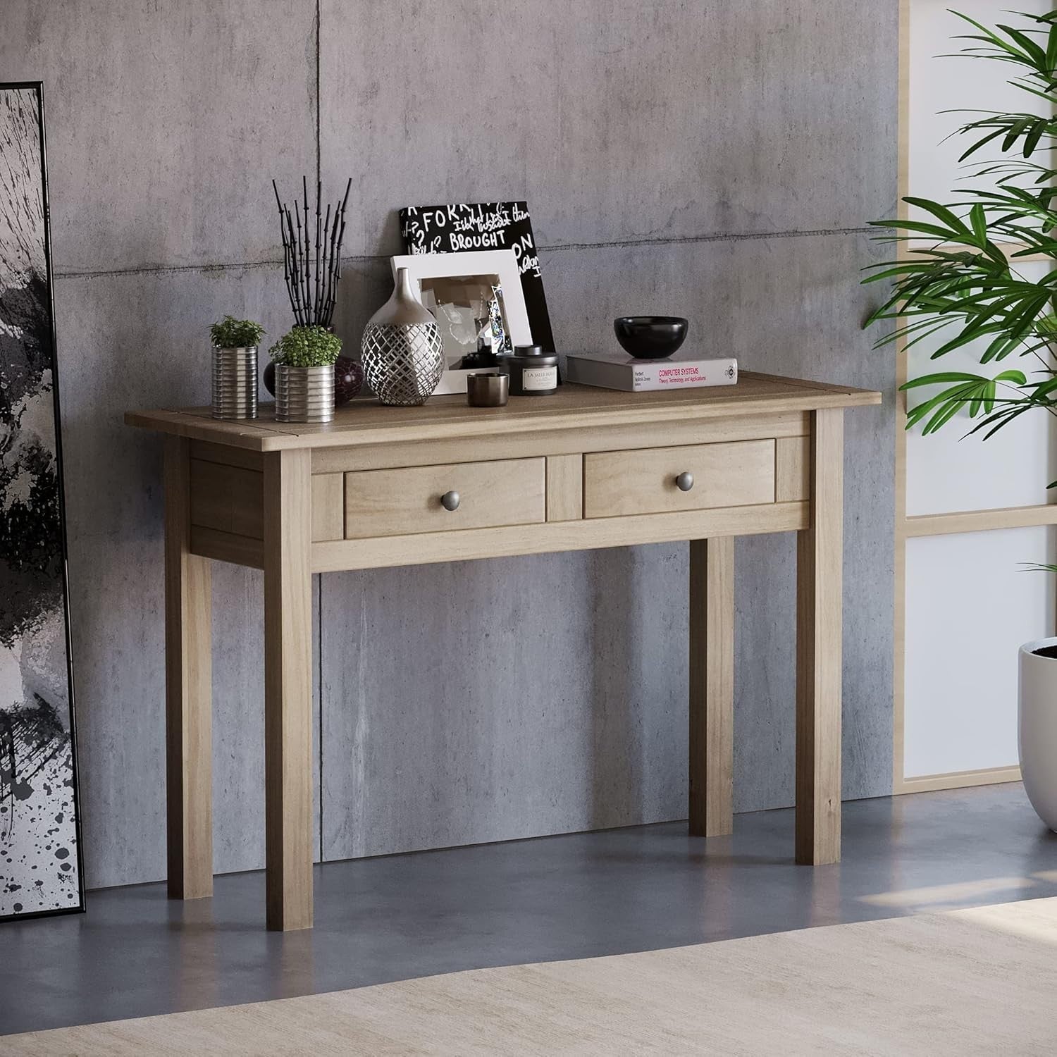 Natural Oak Console Table with 2 Drawers, Compact & Durable 40x110x72 cm