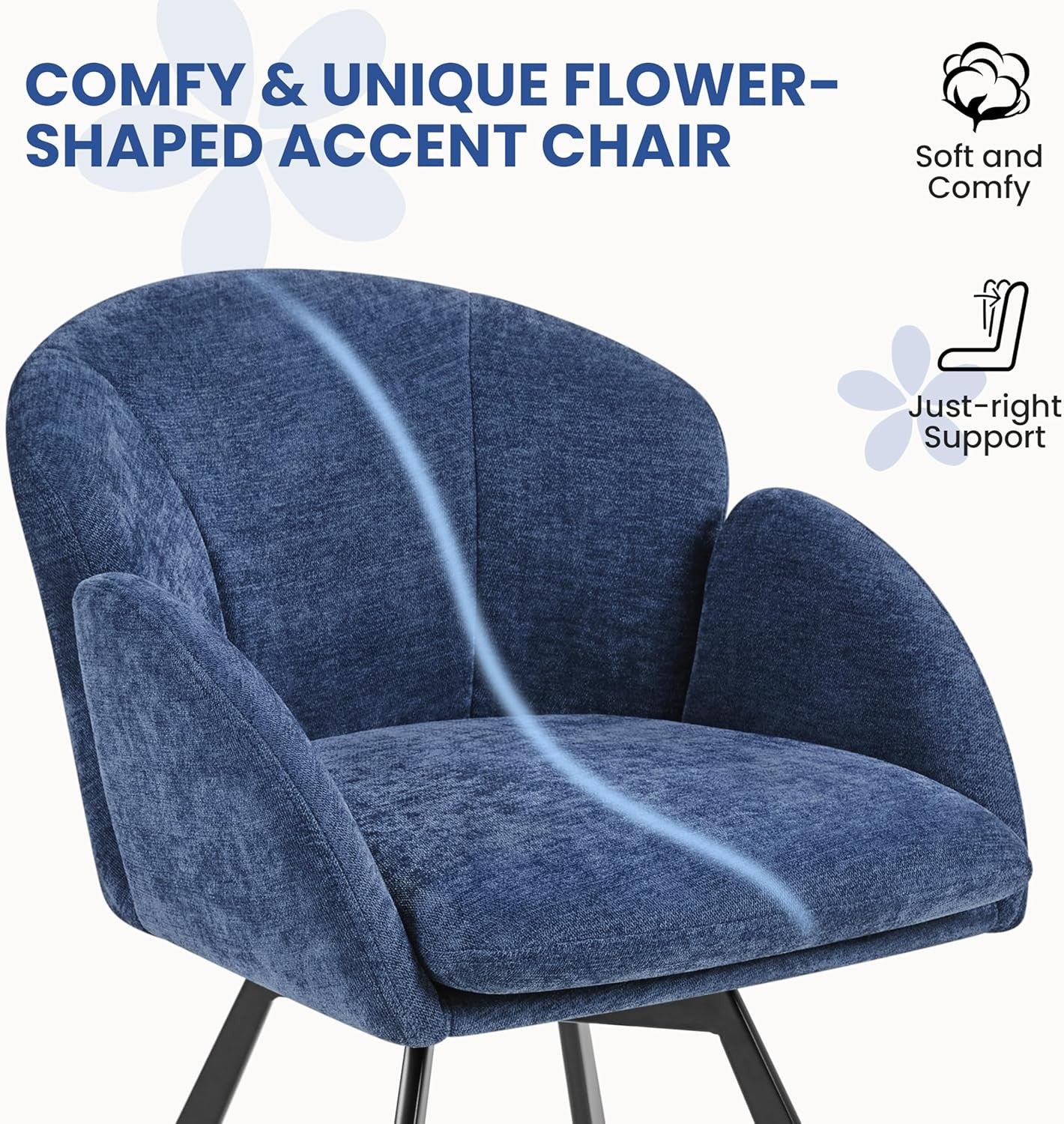 Swivel Chenille Tub Chair Blue Accent Vanity Armchair